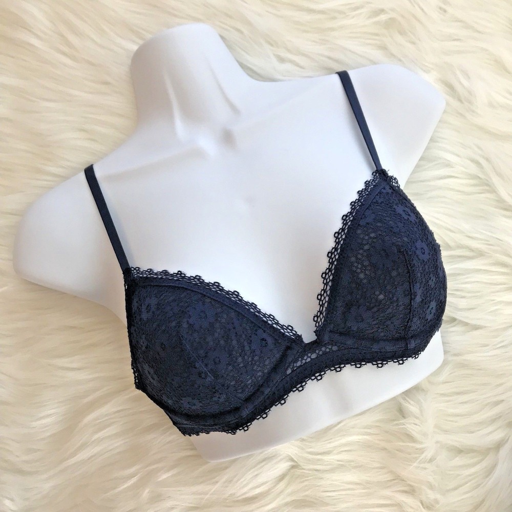 Victoria's Secret Bralette‎ Bra Size XS Dark Blue Floral Lace Underwire Sexy NWT